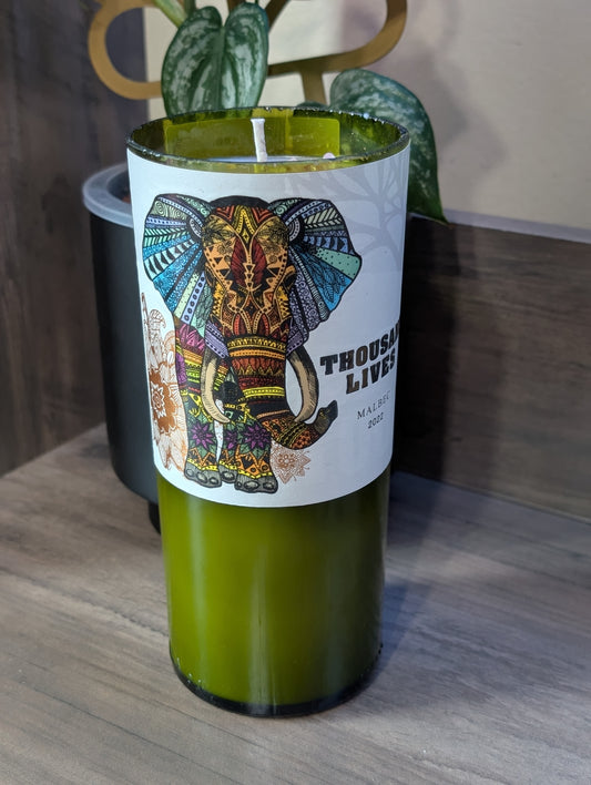 Wine bottle soy candle